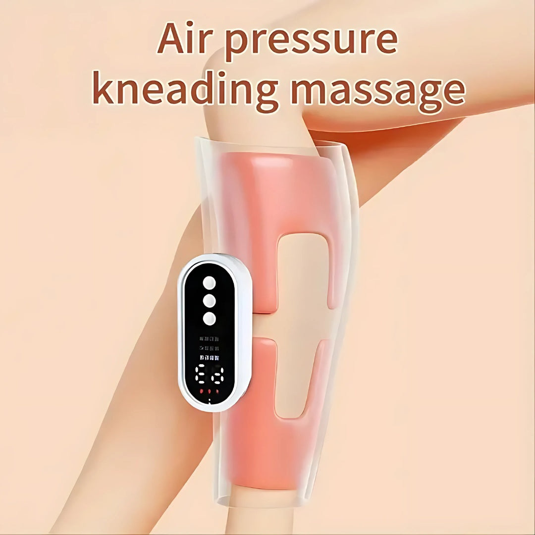Visual of air pressure kneading mechanism inside leg massager with transparent overlay on user’s leg