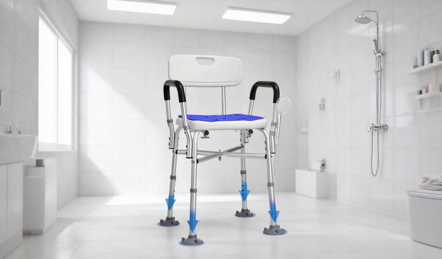 Adjustable Shower Chair with Backrest & Arms: Safe, Stable, and Easy to Use