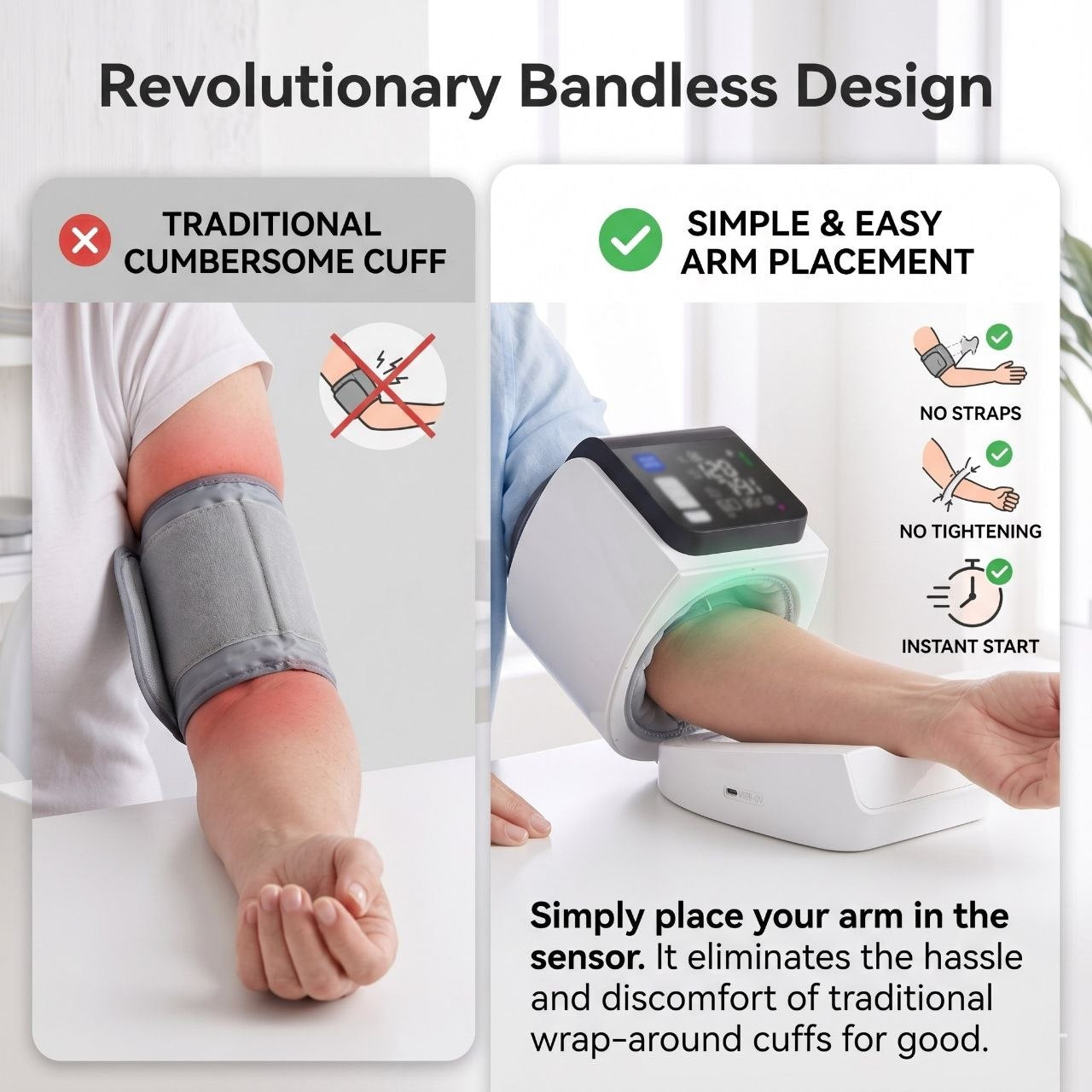 Mediwares Automatic Bandless Upper Arm BP Monitor – Smart Large LED Display, Accurate Readings at Home, Bluetooth App Tracking