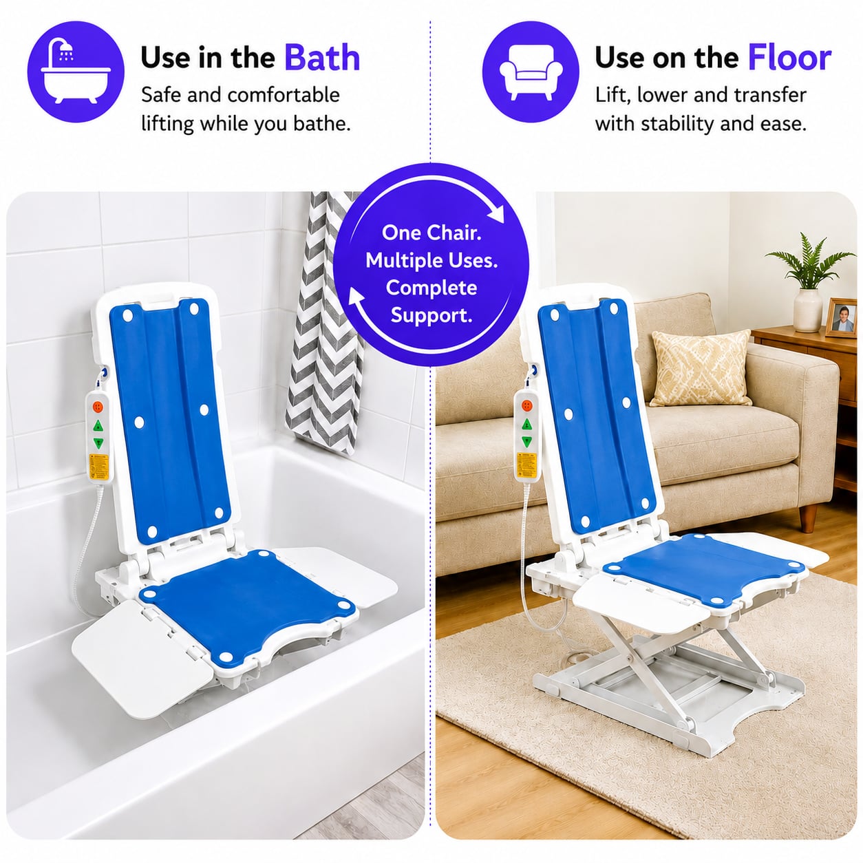 Mediwares Electric Bath Lift Chair for Seniors, Waterproof Reclining Bathtub Seat with Remote Control