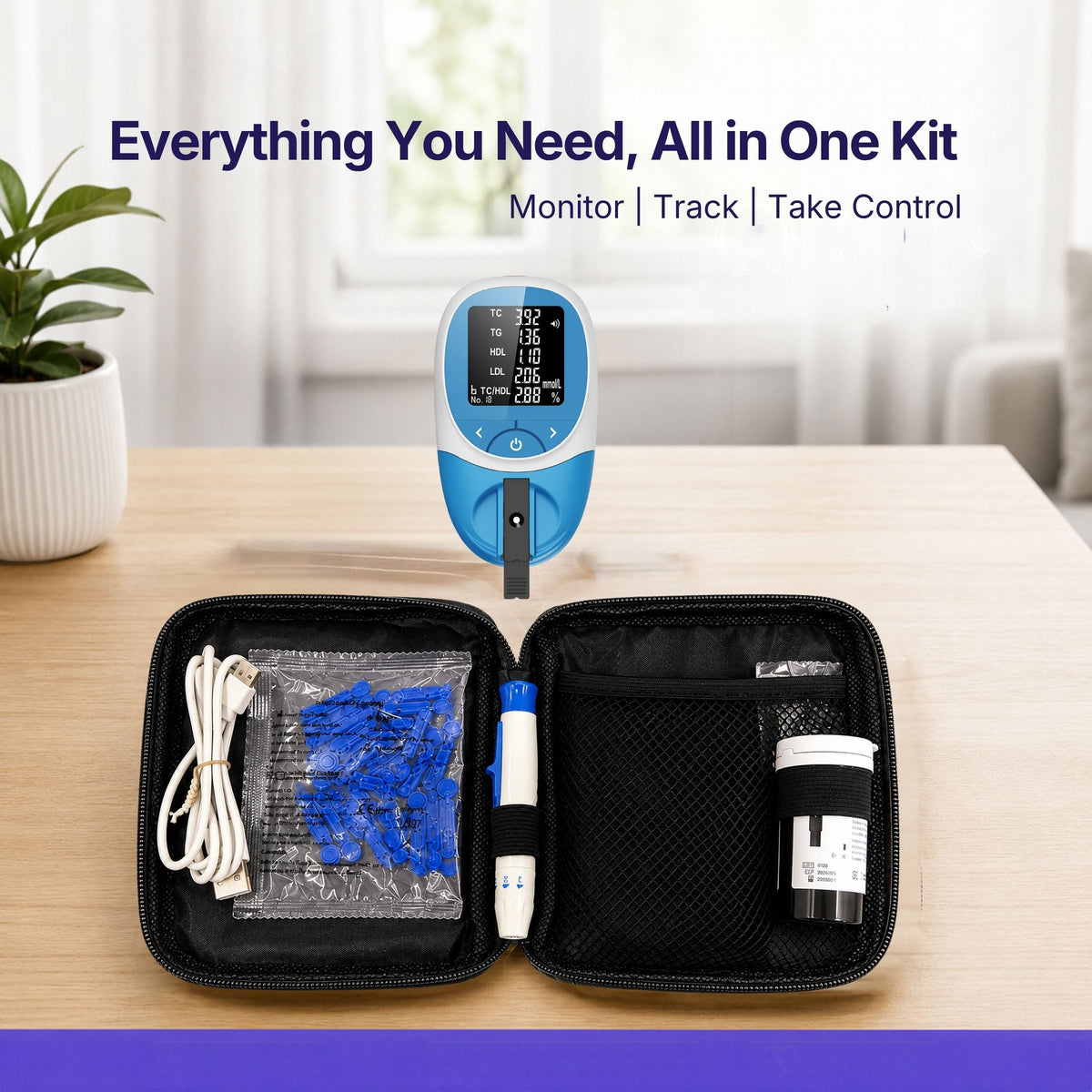5-in-1 Cholesterol Test Machine | Lipid Profile Monitor Kit – TC HDL LDL, TC/HDL Triglycerides | Mediwares
