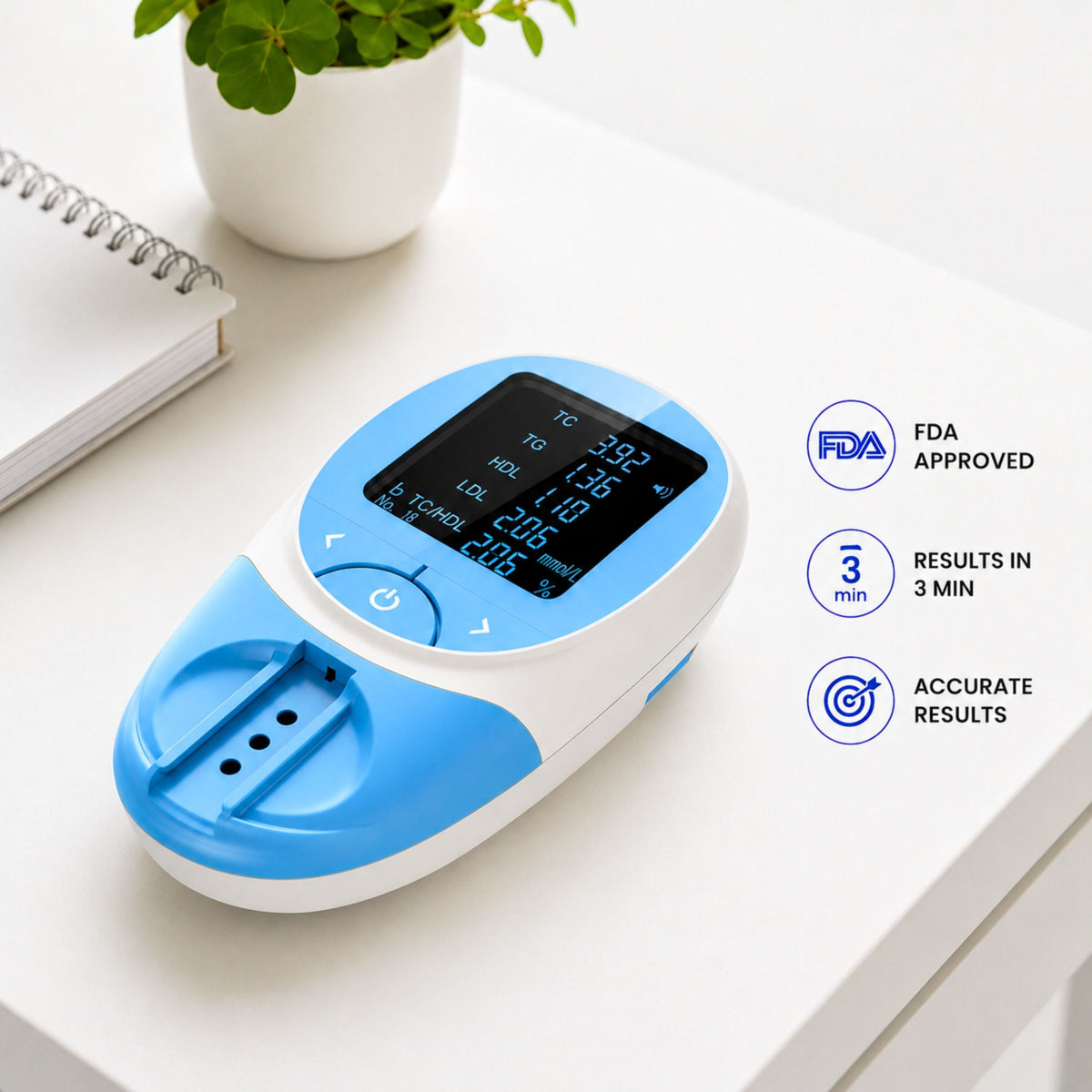 5-in-1 Cholesterol Test Machine | Lipid Profile Monitor Kit – TC HDL LDL, TC/HDL Triglycerides | Mediwares