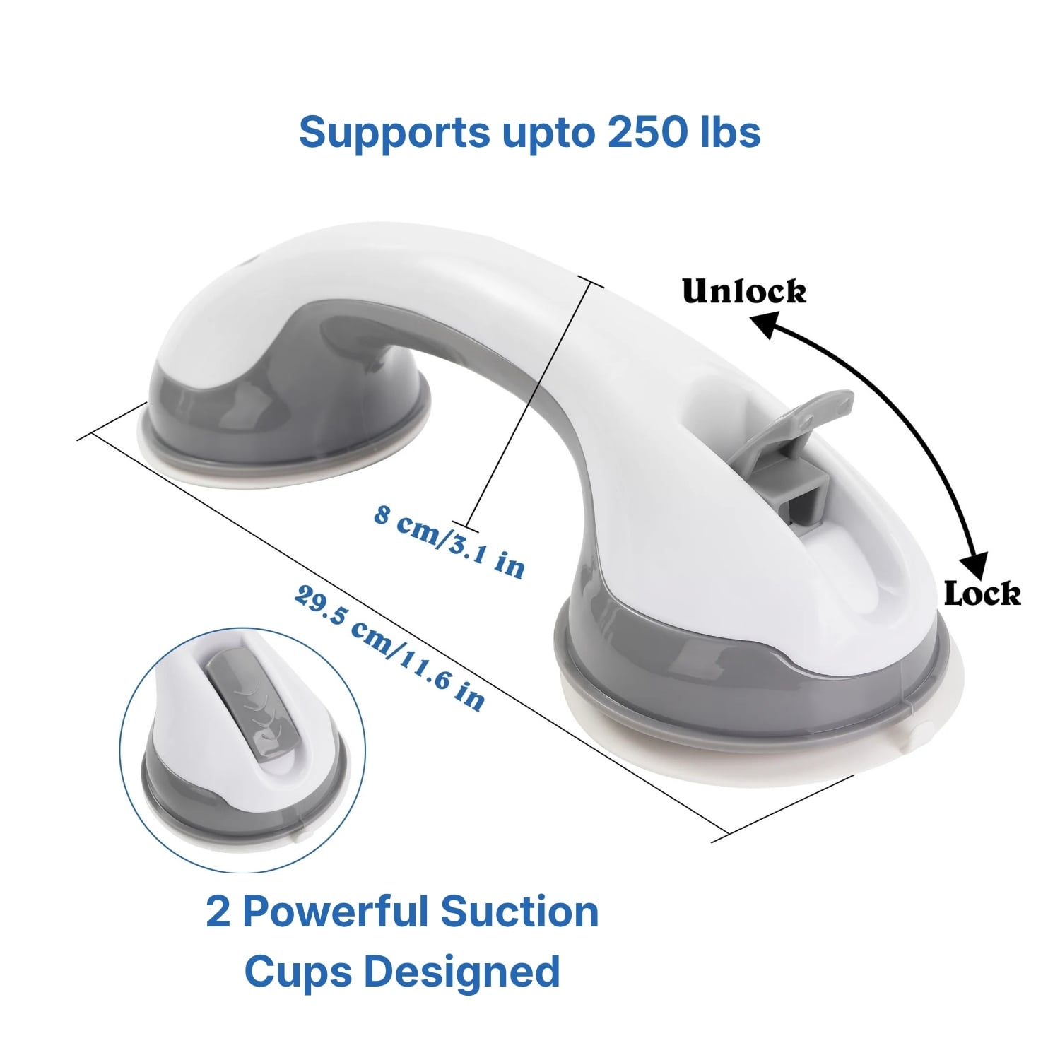 Heavy-Duty Suction Cup Shower Grab Bar | Non-Slip Bathroom Safety Handle for Elderly & Seniors