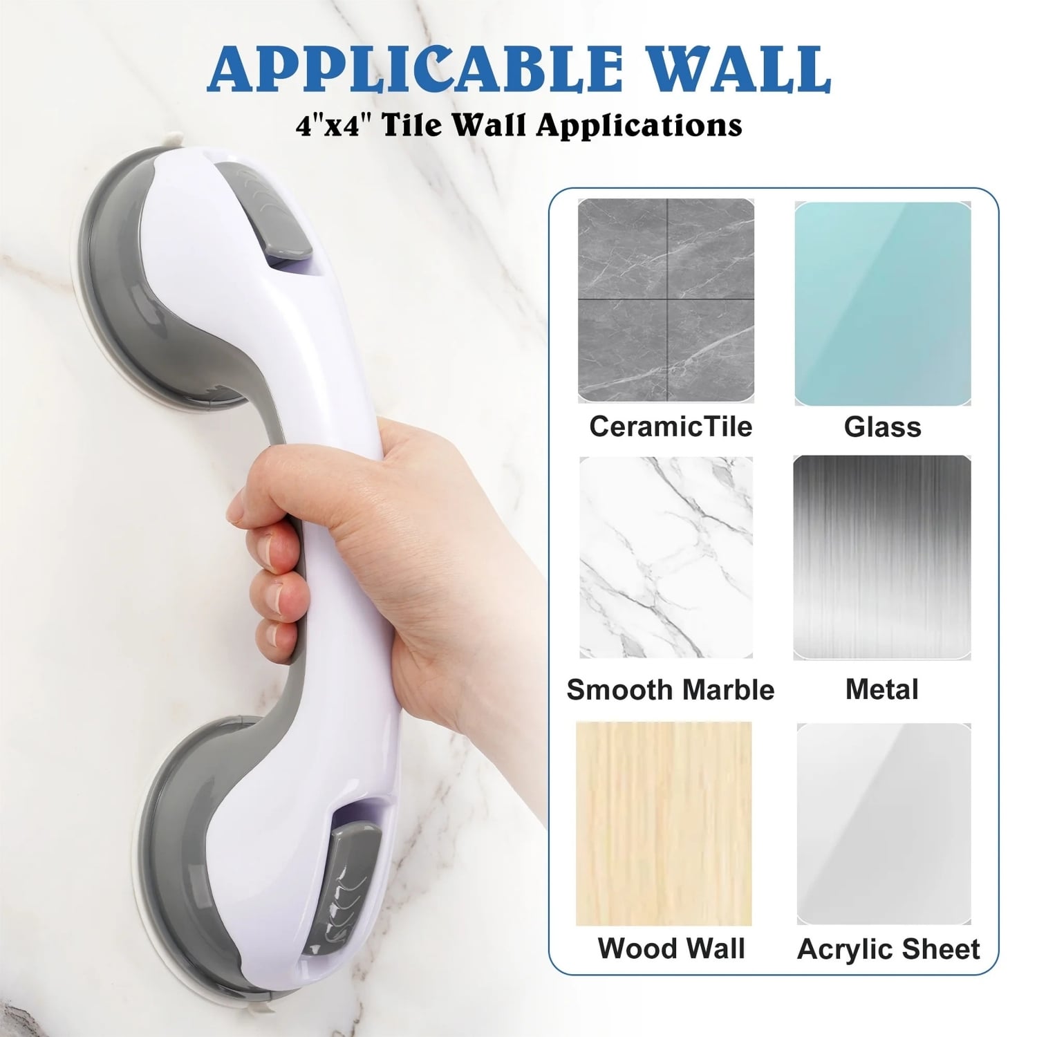 Heavy-Duty Suction Cup Shower Grab Bar | Non-Slip Bathroom Safety Handle for Elderly & Seniors