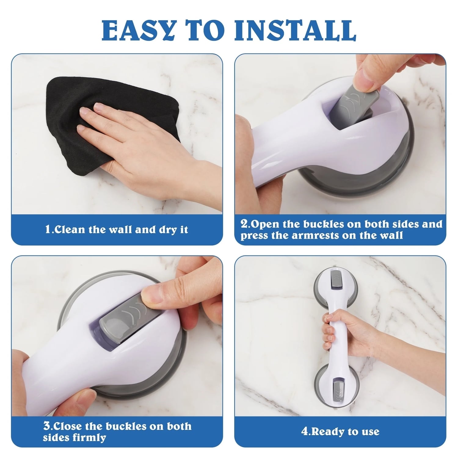 Heavy-Duty Suction Cup Shower Grab Bar | Non-Slip Bathroom Safety Handle for Elderly & Seniors