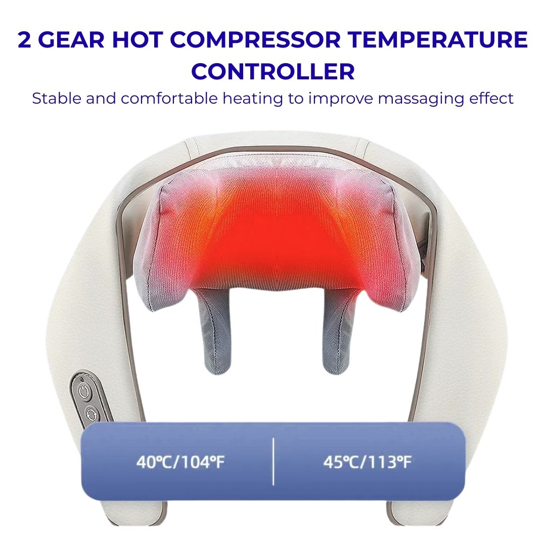 Neck and shoulder massager with heating function set to 40°C and 45°C levels