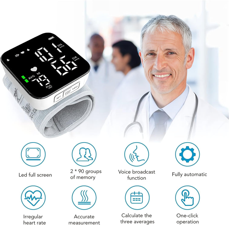 Mediwares Wrist Blood Pressure Monitor for Seniors – Automatic Digital BP Machine with Voice, LED Display, Portable & Easy to Use