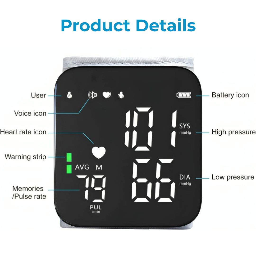 Mediwares Wrist Blood Pressure Monitor for Seniors – Automatic Digital BP Machine with Voice, LED Display, Portable & Easy to Use
