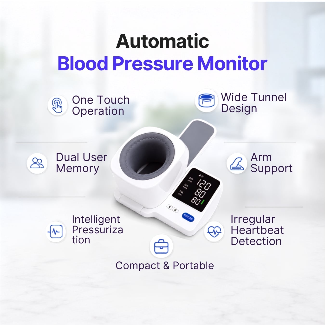 Upper Arm Blood Pressure Monitor – Automatic Blood Pressure Monitor for Home Use | Cuffless Smart BP Machine
