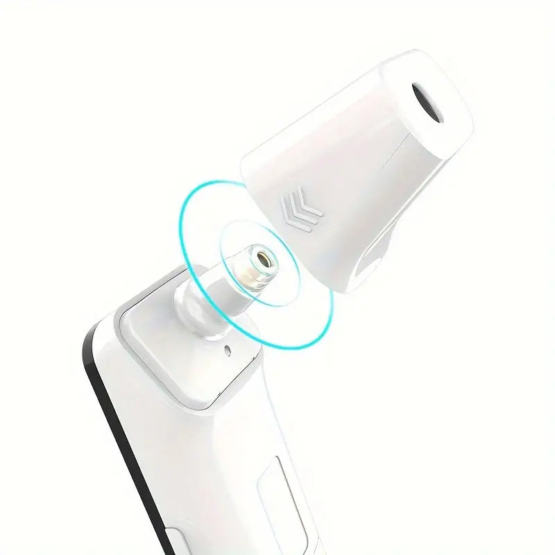 Close-up image of a white MediWares electronic device, possibly a medical inhaler, highlighted by a blue circle at the junction point where two components connect.