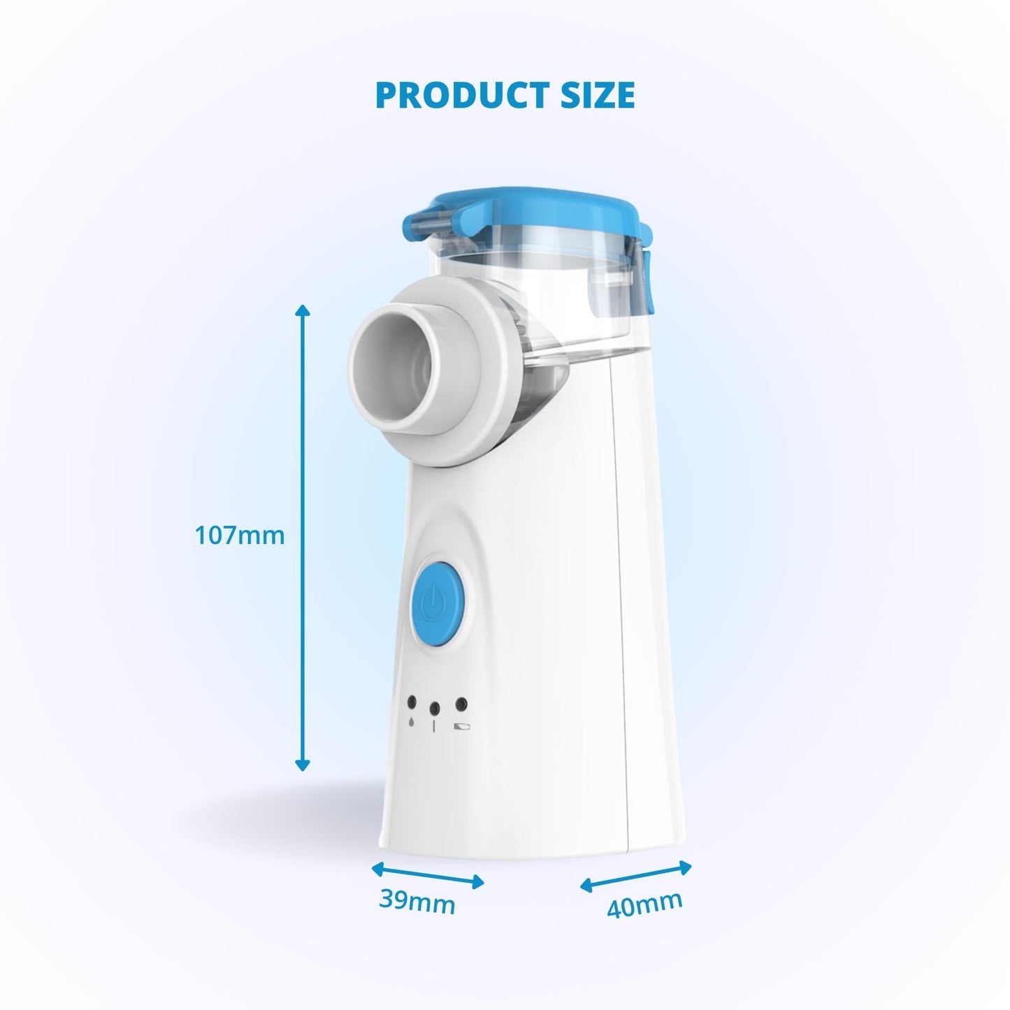 MediWares nebulizer dimensions shown with labeled height and width measurements