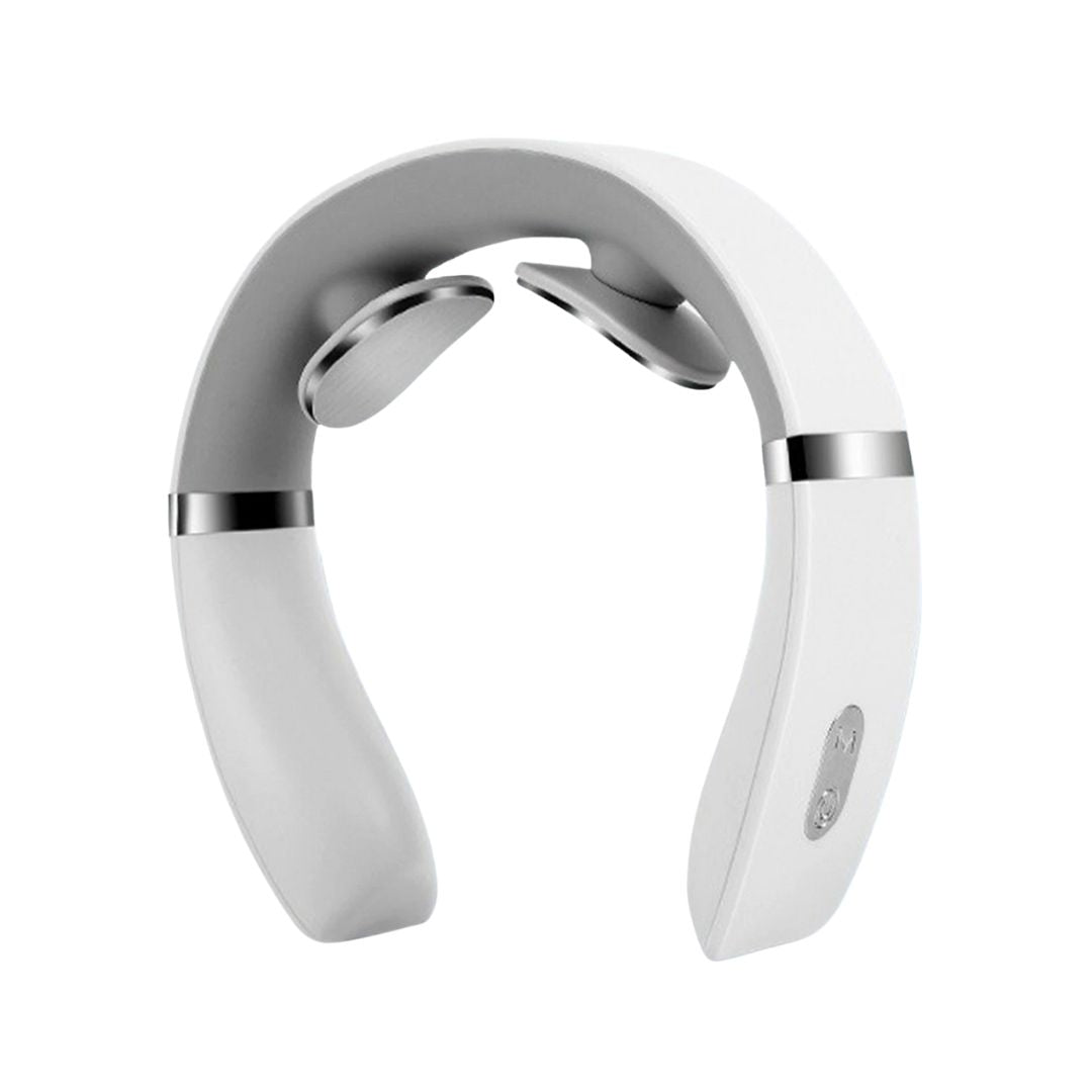 Neck massager with TENS pads shown in a standing position highlighting inner contact points
