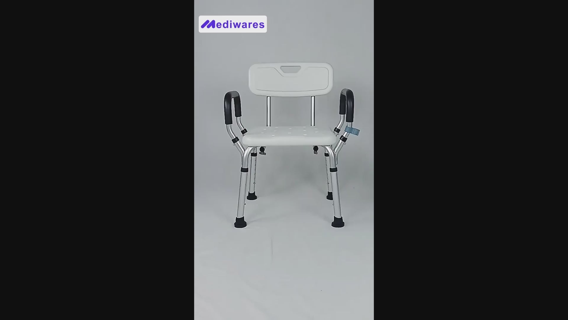 Load video: Mediwares Adjustable Shower Chair with Backrest &amp; Arms for Seniors